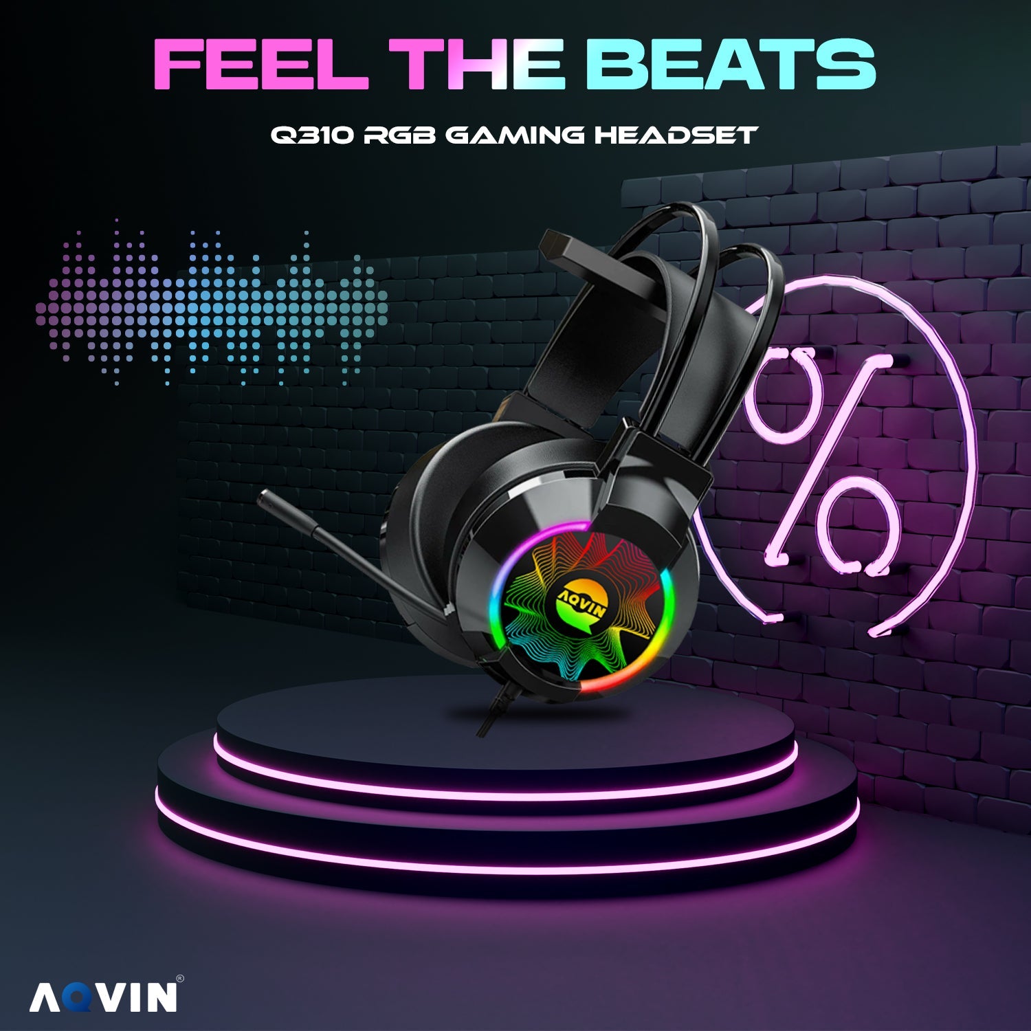 AQVIN Q310 RGB Wired Gaming Headset. RGB Backlight. 7.1 Stereo Surround Sound. 50MM Drivers. Adjustable Microphone. Over-Ear Headphones for PC. Laptop etc - Black